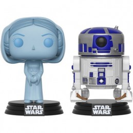 Figuren Funko BESCHÄDIGTE BOX Pop SDCC 2017 Star Wars Holographic Princess Leia & R2-D2 Limitierte Auflage Genf Shop Schweiz