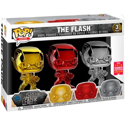 Figur Funko Pop SDCC 2018 Chrome Justice League The Flash Red Gold Silver 3-Pack Limited Edition Geneva Store Switzerland