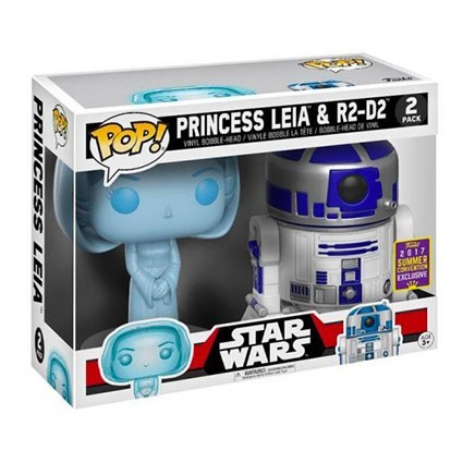 Figuren Funko BESCHÄDIGTE BOX Pop SDCC 2017 Star Wars Holographic Princess Leia & R2-D2 Limitierte Auflage Genf Shop Schweiz