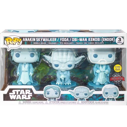 Figurine Funko Pop Phosphorescent Star Wars Across the Galaxy Anakin Skywalker, Yoda et Obi-Wan Kenobi 3-Pack Edition Limitée...