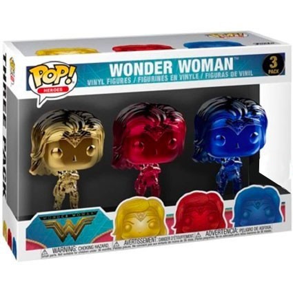 Figuren Funko Pop Chrome Wonder Woman 2017 Rot, Blau und Gold 3-Pack Limitierte Auflage Genf Shop Schweiz