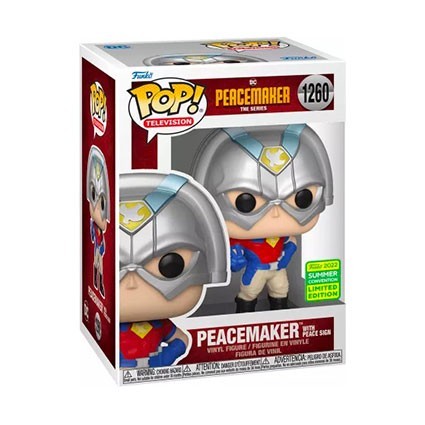 Figur Funko Pop SDCC 2022 DC Comics Peacemaker Peacemaker with Peace Sign Limited Edition Geneva Store Switzerland