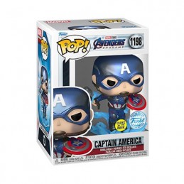 Figurine Funko Pop Phosphorescent Métallique Marvel Avengers Endgame Captain America with Broken Shield and Mjolnir Edition L...