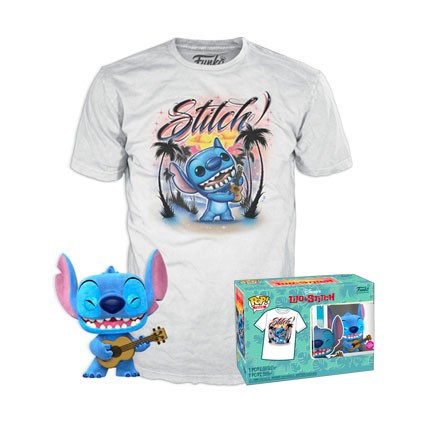 Toys Funko Pop and T-shirt Flocked Lilo and Stitch Ukulele Stitch L