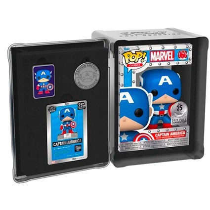 Figur Funko Pop NYCC 2023 Captain America with Pin and Coin Alluminium Box Funko 25th Anniversary Limited Edition Geneva Stor... Figur Funko Pop NYCC 2023 Captain America with Pin and Coin Alluminium Box Funko 25th Anniversary Limited Edition Geneva Stor...