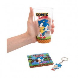 Sonic the Hedgehog set porte-clés, verre et sous-verre Classic