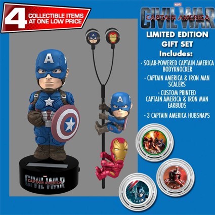 Figur Gift Set Captain America Civil War Solar Powered Body Knocker 15cm Earbugs Scalers & Hubsnaps Limited Edition Neca Gene...